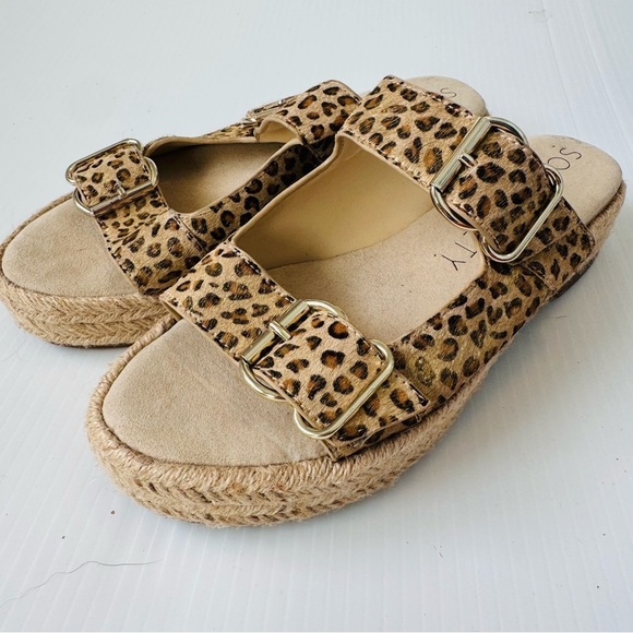 🆕 Sole Society leopard print cow hair upper platform espadrille sandals size 8.5 - Picture 2 of 11